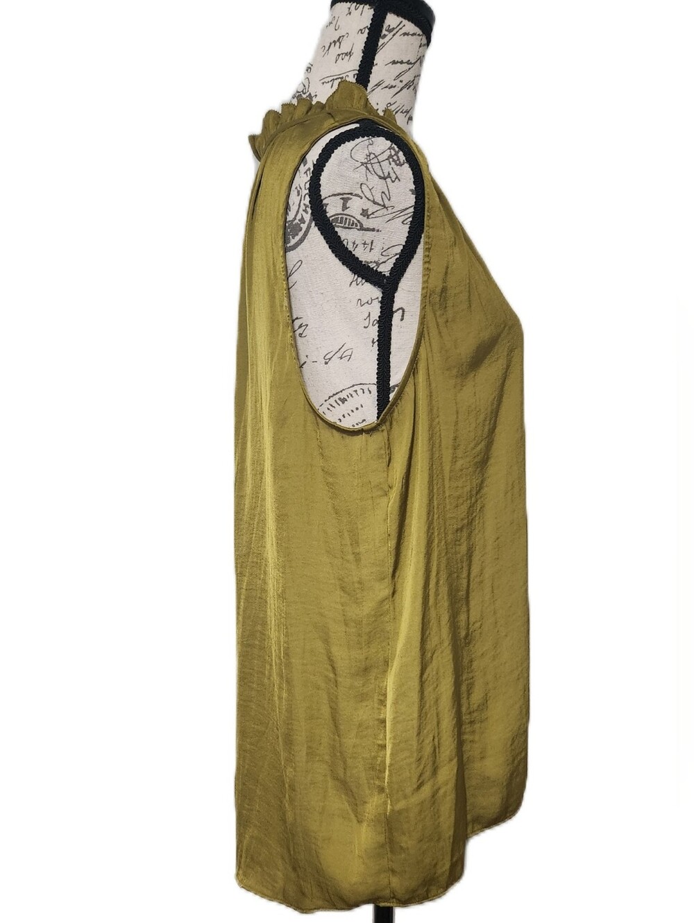 Simply Vera Vera Wang Olive Green Ruffled V-Neck Sleeveless Top EUC Large - Picture 4 of 6